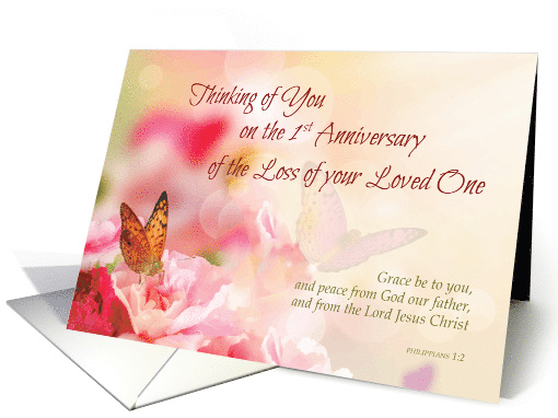 First 1st Anniversary of Loss of Loved One Religious Butterfly card