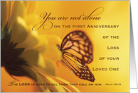 1st First Anniversary Death of Loved One Butterfly Religious Golden card