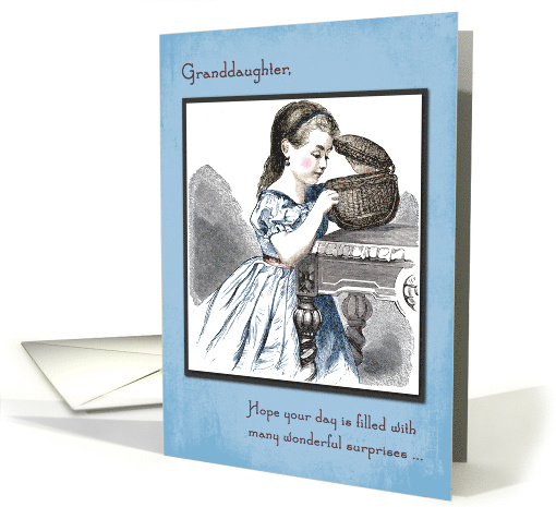 Granddaughter Birthday with Vintage Girl Opening Basket card (1366976)