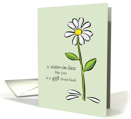 Sister in Law Birthday Religious Green Daisy Flower Appreciation card