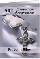 Custom Name 50th Ordination Anniversary Congratulations with Cross card