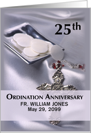 Personalize Name Date 25th Ordination Anniversary Cross Host card