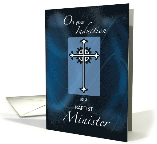 Baptist Minister Induction Contratulations Cross on Blue card