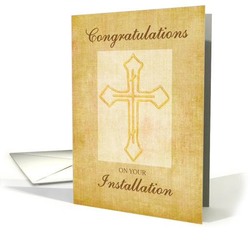 Congratulation Installation Religious Cross Brown Texture Look card