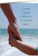 Adoption Anniversary Parent and Child Holding Hands at Beach Ocean card