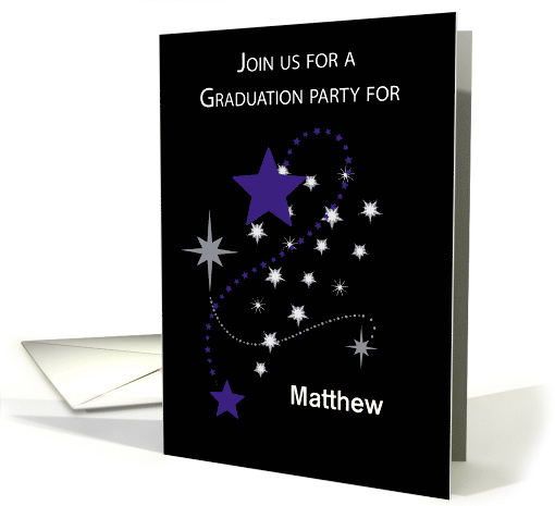 Custom Graduation Party Invitation Purple Silver Star card (1369812)