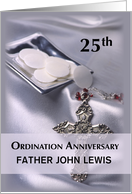 Custom Personalize 25th Ordination Anniversary Cross Host Silver card