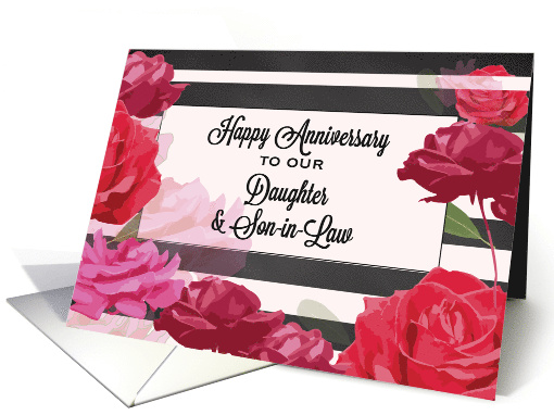 Daughter and Son in Law Wedding Anniversary Roses Stripes card