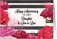 Daughter and Son in Law Wedding Anniversary Roses Stripes card