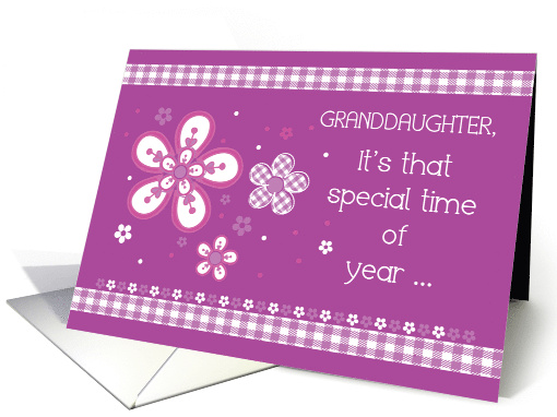 Granddaughter Religious Birthday Purple Pink Flowers Gingham Look card