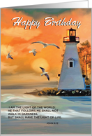 Lighthouse Birthday Golden Sky Religious card