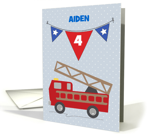 Custom Name Age Personalized Firetruck Birthday Boy Red and Blue card