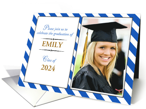 Custom Photo and Year Graduation Celebration Invitation Stripes card