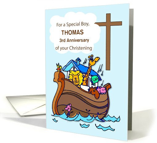 Custom Name and Year Anniversary of Christening Boy Noahs Ark card