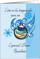 Blue Holiday Christmas Wish Spanish card