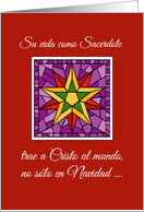 Merry Christmas to Priest in Spanish with Gold Star Navidad Sacerdote card