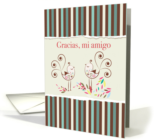 Thank You Friend in Spanish with Two Birds Gracias Amigo Pajaros card