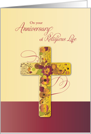 Anniversary of Religious Life for Nun Cross in Flowers card