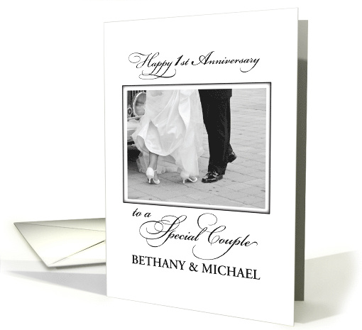 First Custom Name Wedding Anniversary Congratulations Black White card