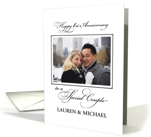 First Wedding Anniversary Photo Congratulations Black White card