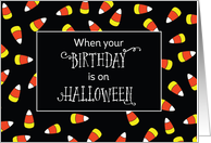 Sweet Birthday on Halloween Candy Corn on Black card