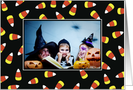 Costume Party Photo Halloween Party Invitation Candy Corn on Black card