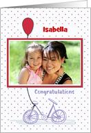 Custom Personalized Name and Photo Congratulations on Learning to Ride card