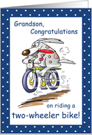 Grandson Congratulations on Riding Bike Funny Rabbit card