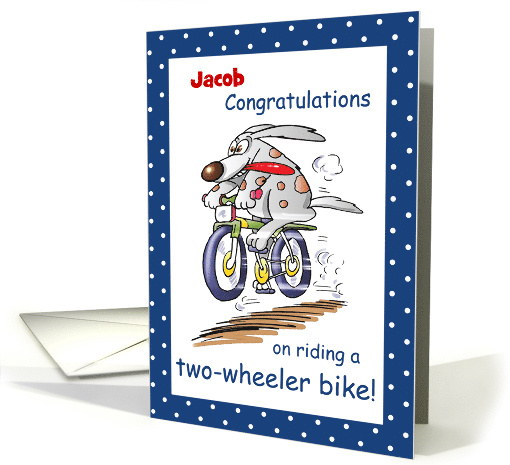 Personalize Name Congratulations Riding Bike Funny Rabbit Jacob card