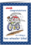 Personalize Name Congratulations Riding Bike Funny Rabbit Jacob card