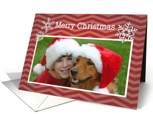 Merry Christmas Customized Photo Red Chevron Zig Zag with... (1398624)