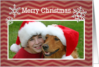 Merry Christmas Customized Photo Red Chevron Zig Zag with Snowflakes card