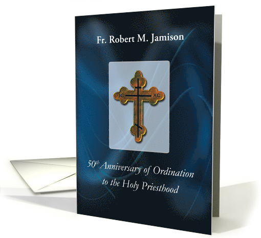 Customizable 50 Years Anniversary Priest Eastern Orthodox Cross card