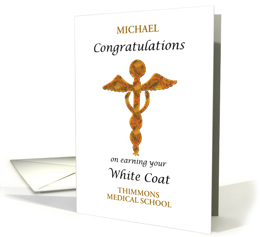 Custom Name and School White Coat Ceremony Medical Symbol card