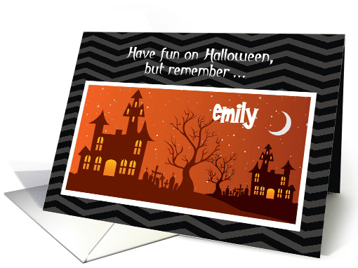 Customized Personal Name Halloween Haunted House Teen Tween Funny card