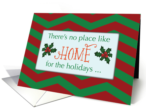New Home Weve Moved Announcement Chevron Stripes with Holly Red card