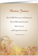 Personalize Custom Name Pastor Get Well Swirls Cross on Brown Bless card