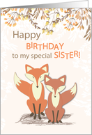 Sister Birthday Foxes Leaves on Branches card