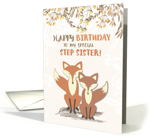 Step Sister Birthday Foxes Leaves on Branches card (1414228)