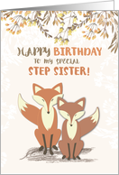 Step Sister Birthday Foxes Leaves on Branches card
