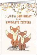 Favorite Sister Birthday Foxes Leaves on Branches card