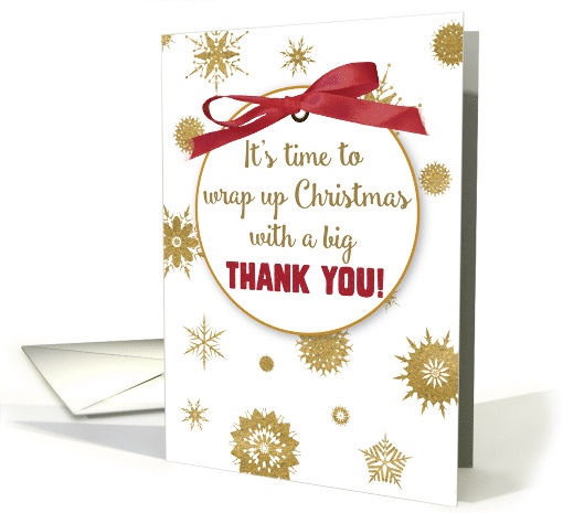 Thank You For Christmas Gift Gold Snowflakes Red Ribbon card (1414966)