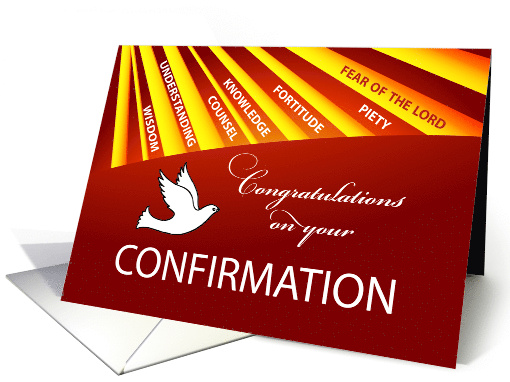 Congratulations Confirmation Dove with Gold and Red Rays card
