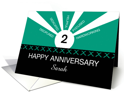 Employee Anniversary Green Black Custom 2nd Year and Name card