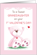 Granddaughter 1st Valentines Day Pink Teddy Bear on Grass card