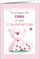 Girl Customizable Personalize Name 1st Valentines Day Pink Teddy Bear card