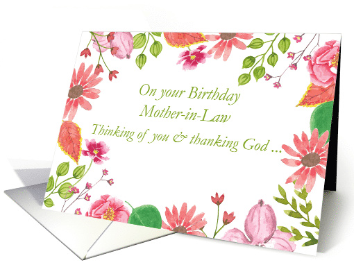 Mother in Law Watercolor Flowers Religious Birthday card (1418618)