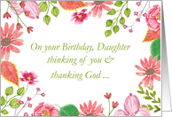 Daughter Watercolor Flowers Religious Birthday card