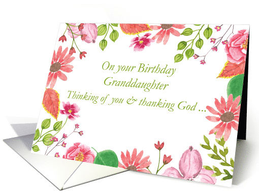 Granddaughter Watercolor Flowers Religious Birthday card (1418910)