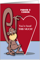 Customizable Name Valentine Cute Monkey card